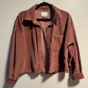 American Eagle Corduroy Cropped Button Up